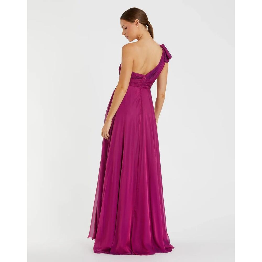 Mac Duggal Pleated One Shoulder Chiffon Gown - Raspberry - Size 12 - Picture 2 of 3